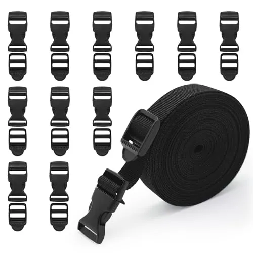20mm * 5 M Nylon Gurtband mit 5 Paare Schnallen, 2 cm strapazierfähiges Side Release Schnallen Clips für DIY Handwerk Rucksack Umreifung Tasche Gurtband Gepäck Befestigung Gurt