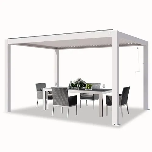 PRIMEYARD Pergola 3x4 m mit Lamellendach aus Aluminium in weiß von Toolport