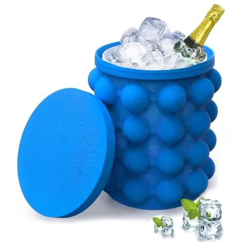 EiswüRfel Silikonform, Ice Cube Maker Silikon Eiseimer Rund, Eiseimer mit Deckel, Wiederverwendbarer Eiskübel 2 in1, Eiswürfelbereiter für gefrorene Cocktails,Bier, Whiskey, Getränke