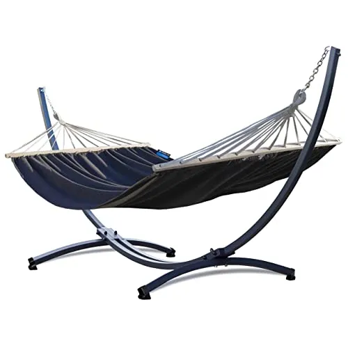 Potenza Outdoor Hängematte mit Gestell für 2 Personen I Stabhängematte XXL 220x160, 200kg I Hängemattengestell 220kg Wetterfest (Grau, Basic Gestell Graphit)