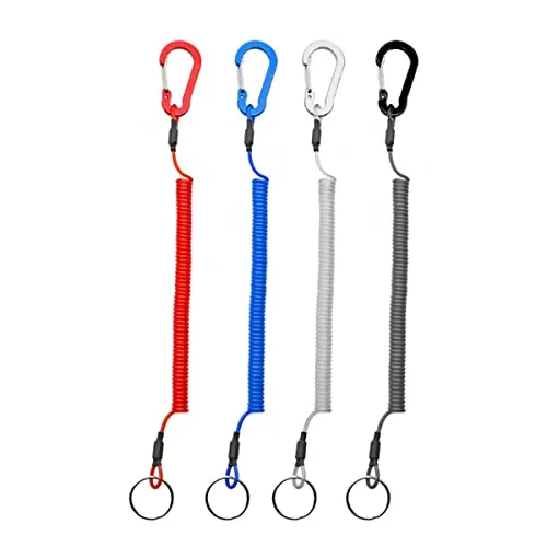 IERCZA 4Stück Spiralkabel Angeln Lanyard, Anti-Lost Spiral Sicherheits Seil mit Karabiner, Elastisch Spiral Schlüsselanhänger, Stretchy Schlüsselkette, Tool für Bootfahren Kajak Camping Jagd