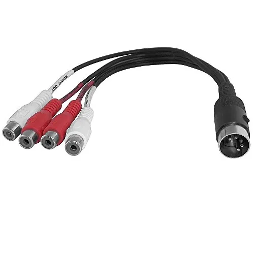 BestPlug 20cm Y Audio Stereo Kabel Adapter Verteiler Splitter Weiche, 4 L-R Cinch Buchse Kupplung weiblich auf 1 5pol MIDI Stecker männlich, Schwarz