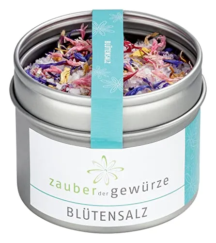 Zauber der Gewürze Blütensalz, farbenfrohes Gewürzsalz aus Fleur de Sel und bunten Blüten als Finishing Salz oder Geschenk, 75 g