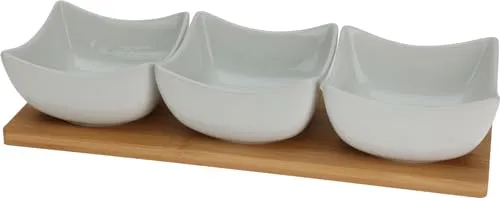 Koopman International B.V. Servierset Servierschalen Dipschalen 4tlg Weiß 30x10cm Porzellan Bambus Küche Tablett