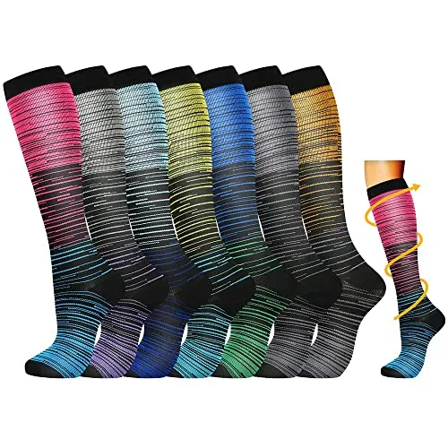Losvcbcx Kompressionsstrümpfe,2/4/6/7 Paar Kompressionssocken für Damen und Herren mit 15–20 mmHg sind die besten Sport- und Medizinstrümpfe für Krankenschwestern auf Flugreisen