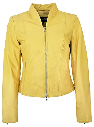 Jilani - Damen Echtleder Lederjacke Lammnappa hellgelb Größe 36