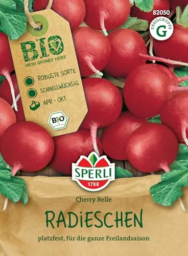 Sperli BIO Radieschensamen 82050 - Saatgut - Platzfest, für die ganze Freilandsaison - Packungsinhalt für 15-20 lfd. Meter - Gemüsesamen, Samen Gemüse