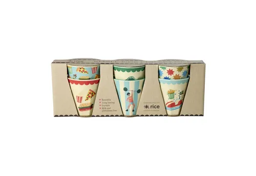 Rice Melamine Cups - Fun Fair Prints - Mint - Small - Kinderbesteck aus hochwertigem Melamin, bunt und robust, ideal für fröhliche Mahlzeiten mit Kindern.