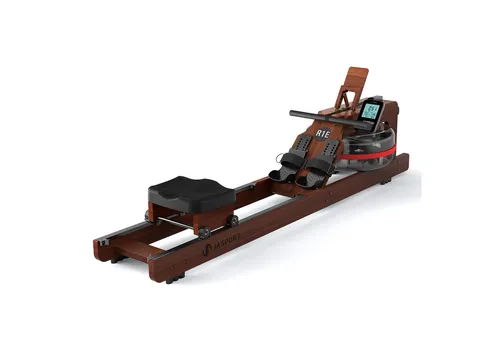 JASPORT Rudergerät R1E mit Wasserwiderstand aus Eiche für Zuhause, Kinomap, 28 L, 150 kg (Trainingscomputer, Wassertank, Rudergerät, Bedienungsanleitung), 28L Wassertank mit 12-Blatt-System, realistischer Wasserwiderstand