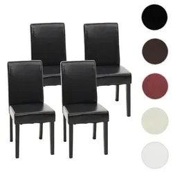 4er-Set Esszimmerstuhl Littau - Leder, Schwarz mit Dunklen Beinen - Stühle für Esszimmer, modernes Design mit hoher Rückenlehne und komfortabler Polsterung für angenehme Dinnerabende.