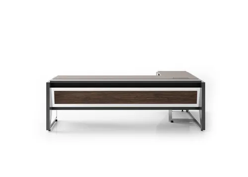 Luxuriöser Chefschreibtisch in Braun – Moderner Bürotisch - Edler Chefschreibtisch mit 3 Schubladen, aus hochwertigem Holz, perfekt für stilvolle Arbeitszimmer. Maße: 218 x 200 x 75 cm, ideal für Erwachsene und Jugendliche.