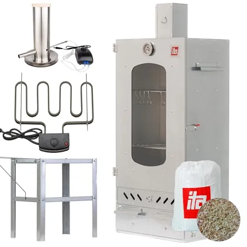 ITA Räucherofen 7012 - Premium Smoker Set mit Rauchgenerator und Heizelement - Smoker für Fleisch, Fisch, Käse und Gemüse mit 3 Etagen, Sichtfenster und Kaminabzug für optimale Belüftung – ideal für geschmackvolles Räuchern.
