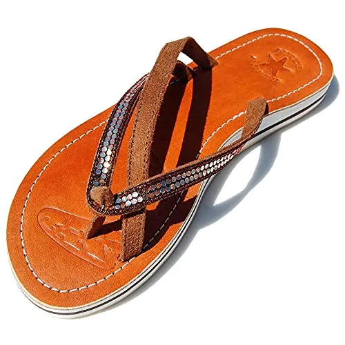 SEESTERN Damen Leder Zehentrenner Zehensandale Zehensteg Sandalen in Größe 36-44/1921 Braun EUR 36