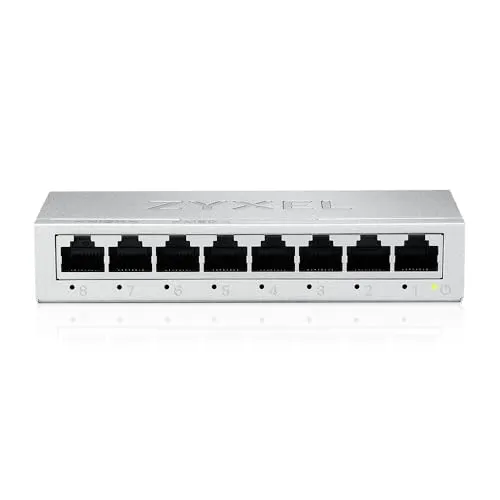 Zyxel Netzwerk Switch 8 Port | Unmanaged Gigabit LAN Splitter | 8X GbE RJ-45 Ports | Lüfterlos | Desktop oder Wand Montage, Kit Enthalten | GS-108B v5