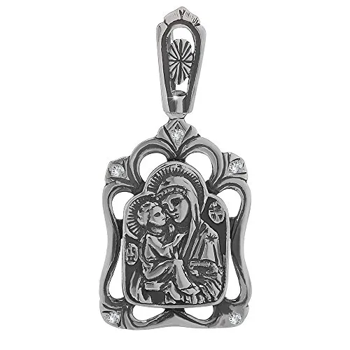 NKlaus Sterling Silber 925 Orthodoxe Ikonen Anhänger Gottesmutter 4 Zirkonia Weiß 36249