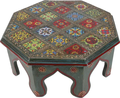 Bemalter kleiner Tisch mit Fliesenmosaik – blau Ø 36 cm