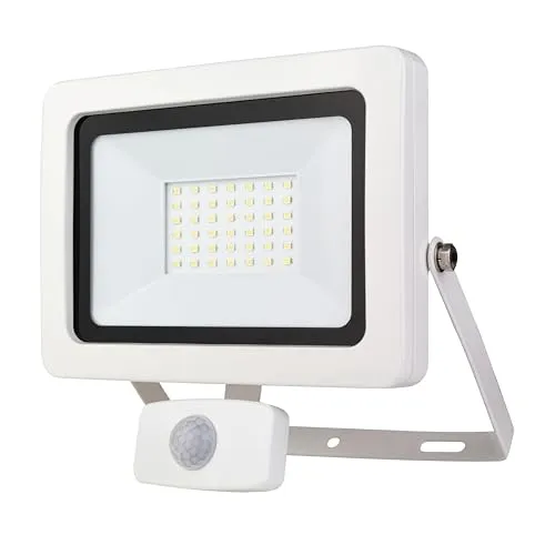 REV LED Wandleuchte FLARE - Außenbeleuchtung mit Bewegungsmelder – IP44, LED Lampe 30W, 2550 Lumen, 6500K, Erfassungswinkel 120° auf 9m, weiß