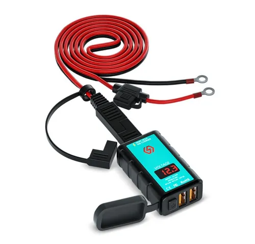 Lumitecs 12V Motorrad USB Steckdose mit Batteriespannungsanzeige - Praktische 12V USB Steckdose für Motorräder, ideal zum Laden von Handys und Navigationssystemen. Wasserdichtes Design und digitale Spannungsanzeige sorgen für Sicherheit und einfache Nutzung.