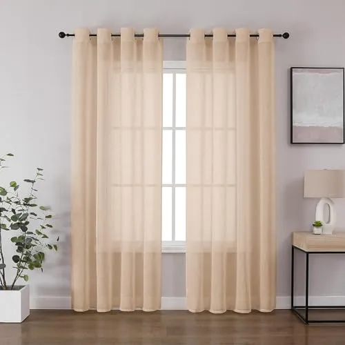 CUCRAF Leinenoptik Voile Vorhänge mit Ösen Halbtransparent Gardine für Schlafzimmer Wohnzimmer H225 x B140cm 2er Set,Baby Rosa