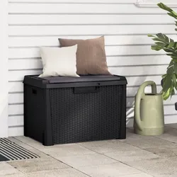 vidaXL Gartentruhe, abschließbare Auflagenbox mit Sitzkissen - Robuste 125 L Aufbewahrungsbox in Rattan-Optik, ideal für Garten und Terrasse. Vielseitig einsetzbar als Sitzgelegenheit und mit Gasdruckfeder für müheloses Öffnen.