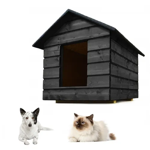 QLS Hunde- und Katzenhaus Größe M mit Vorhang - Isoliertes und wetterfestes Haus für Hunde und Katzen, ideal für den Outdoor-Einsatz. Bietet einen gemütlichen Rückzugsort und schützt vor Kälte und Nässe.