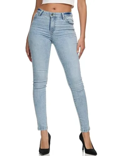 REPUBLIX Damen Mid Waist Skinny-Fit Stretch Denim Jeans Basic RJ-1001 Bleached Blue 46