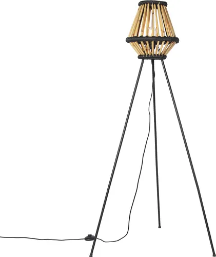 Qazqa Stehlampe Evalin, Orientalisch aus Bambus - Standleuchte im orientalischen Design aus Bambus, 140 cm hoch, sorgt für einen verspielten Lichteffekt. E27-Fassung, Glühbirne nicht enthalten, ideal für gemütliches Ambiente.