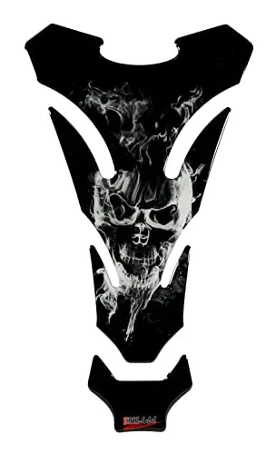 BIKE-label Tankpad 3D Motorrad-Aufkleber Tankschutz Totenkopf Flammen Weiß Grau X503608