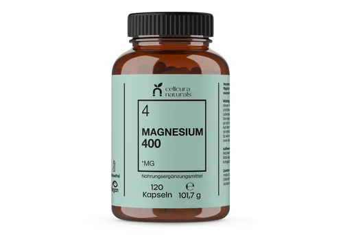 cellcura naturals Magnesium 400 Kapseln, 120 St. - Hochdosierte Magnesiumkapseln für eine gezielte Ergänzung der täglichen Mineralstoffversorgung. Ideal für aktive Menschen und zur Unterstützung bei körperlicher Belastung.