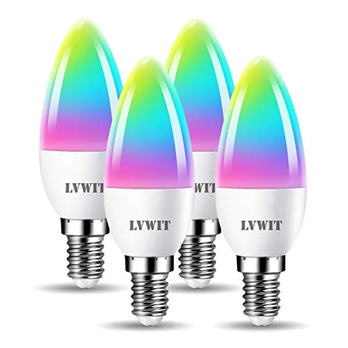 LVWIT E14 Smart LED Lampe Alexa Glühbirne 4.9W Dimmbar LED RGB WIFI Birne RGB Kaltweiße Warmweiße Licht, APP Steuerung, Sprachsteuerung, Kompatibel mit Alexa, Google Home (4er Pack)