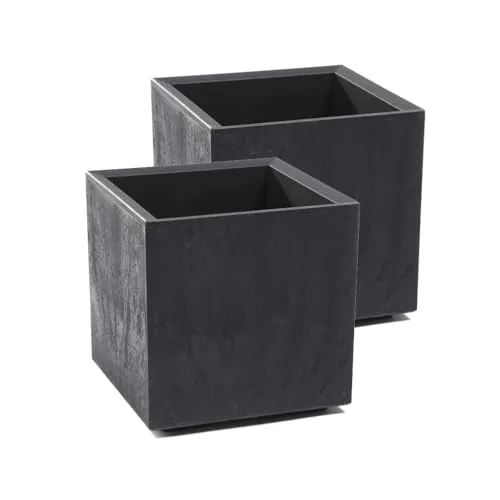 Kreher Set: 2 x XL Pflanzkasten Karo in verschiedenen Formaten und Farben. Tolle Beton Optik in Grau oder Anthrazit! Aus robustem recyceltem Kunststoff! (13 Liter Anthrazit)