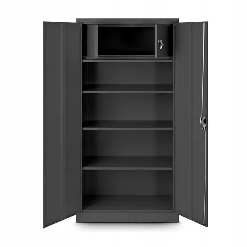 Jan Nowak Aktenschrank C001D mit Geheimfach - Vertikaler Büroschrank aus hochwertigem Stahlblech mit abschließbarem Geheimfach für sichere Aufbewahrung. Ideal für Archive, Schulen und Verwaltungen. Maße: 185 cm x 90 cm x 45 cm.