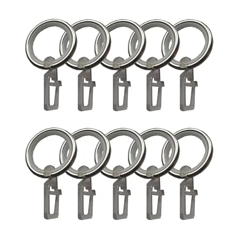 BASIT 10 Stück Gardinenringe Vorhangringe aus Metall mit Gleiteinlage und Kunststoff Gardinenhaken I Edelstahl Look I Innendurchmesser ca. 25mm C11