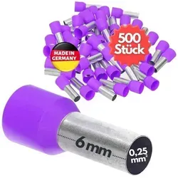 Stück Kalitec AE02506VI Aderendhülsen isoliert 0,25mm2 6mm lang violett I Made in Germany I Industriequalität 500