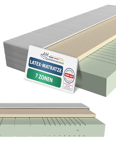 AM Qualitätsmatratzen Latex-Matratze 80x200cm H2 - Premium Schlafkomfort - Hochwertige 80x200cm Latex-Matratze H2 mit 4cm Latex-Auflage und 20cm Höhe, feuchtigkeitsregulierend und ideal für Allergiker. Made in Germany mit 30 Nächten Probeschlafen.