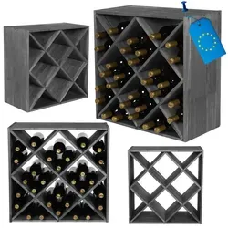 MODO24 X-Flaschenregal aus Massivholz für 30 Flaschen, Grau - Modulares Weinregal aus massivem Kiefernholz, ideal für individuelle Gestaltung. Bietet Stabilität und ansprechendes Design, perfekt für Weinkeller oder Küchen. Maße: 60x60x30 cm.