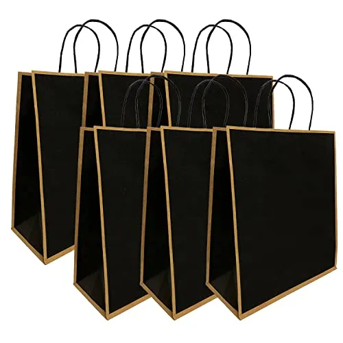 Taeku Kraft Geschenktaschen mit Henkel, 6 Stück Kraftpapier Geschenktüten Verdicken Kindergeburtstag Mitgebsel Tüten für Weihnachten Partys Hochzeiten Süßigkeiten 26 x 12.5 x 33 cm (Schwarz)