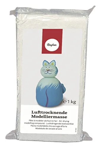 Rayher 3450200 Lufttrocknende Modelliermasse weiß, 1 kg, gebrauchsfertig, geschmeidig und einfach zu verarbeiten, kein Brennen nötig, trocknet ohne Rißbildung, glutenfrei, tonähnlich