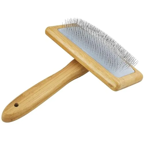 Premium Hundebürste und Katzenbürste Fellpflege, Hundebürste Holz,Hundebürste für Knoten & Unterfell - Kurzhaar & Langhaar, Fellbürste für Haustiere,Slicker Zupfbürste mit Edelstahlstiften