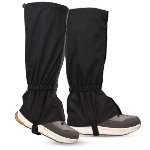 BNGXR Outdoor Gamaschen, wasserdichte Einstellbare Gamaschen, Atmungsaktive Beinschutz Gaiter für Damen und Herren Wandern Gamaschen für Hose&Schuhe Schnee Gaiters für Klettern Trekking (Schwarz)