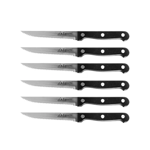 Zanetti Set mit 6 Steakmessern Modell Classic, Edelstahl, Klinge 11 cm, Stärke 1,2 mm, Küchenmesser mit genieteten Griffen