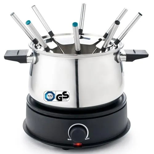 Fondue Set elektrisch 1500 W TÜV/GS-Zeichen spülmaschinengeeignetes Fondueset für 8 Personen aus Edelstahl Käsefondue Schokofondue oder Ölfondue