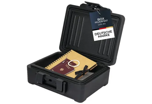 HMF Feuerfeste Dokumentenbox DIN A4, wasserdicht, abschließbar