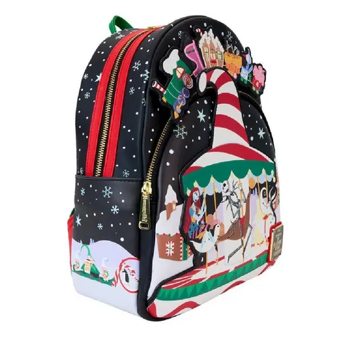 Loungefly Disney Nightmare Before Christmas Rucksack - Schulrucksäcke mit Jack Skellington Design, aus hochwertigem PU und ideal für Fans von Tim Burtons Klassikern. Perfekt für Schule und Freizeit!