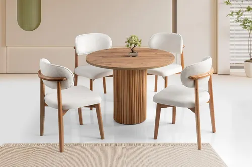 Stilvoller Holztisch mit natürlicher Maserung und zylindrischem Bein - Moderner Esstisch für den Innenbereich, 100 x 100 x 75 cm, aus hochwertigem Holz gefertigt. Pflegeleicht und ideal für gesellige Runden im Wohnzimmer.