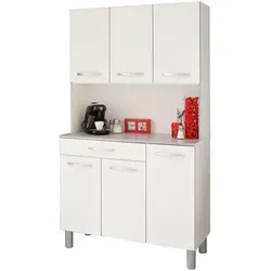 Parisot Küchenbuffet Skoon - 6-türiger Buffetschrank in Weiß und Grau - Buffetschrank mit viel Stauraum, eleganter Arbeitsfläche und praktischem Schubkasten für optimale Küchenorganisation.
