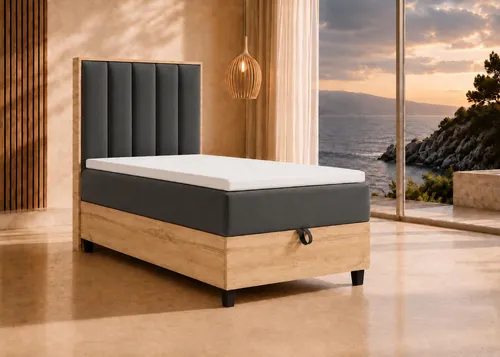 Trinity K-1 Einzelbett 80x200 Graphit | Boxspringbett mit Matratze & Topper