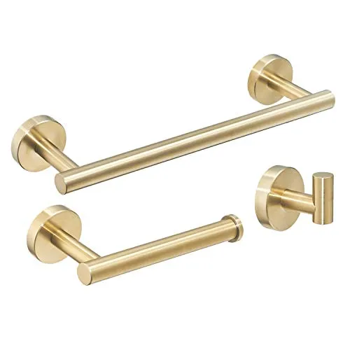 Gudetap GTS1395BG Badezimmer-Hardware-Set, 30,5 cm, Handtuchhaken, Toilettenpapierhalter, gebürsteter Edelstahl, goldfarben