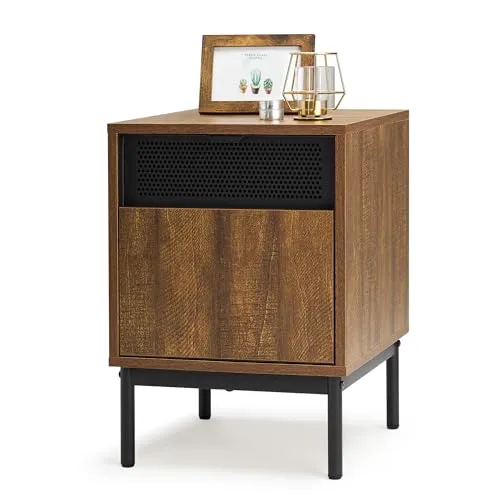 Mondeer Nachttisch, Beistelltisch mit Tür und Metallbeinen - Nachttisch mit verstellbaren Trennwänden für individuellen Stauraum, stabil und stylish – ideal für Schlafzimmer, Wohnzimmer oder Büro.