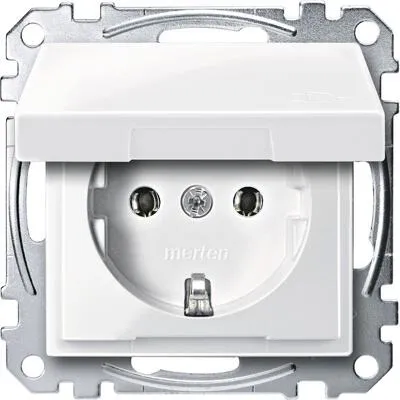Schneider Electric Merten MEG2311-0319 SCHUKO-Steckdose mit Klappdeckel, sicherer Berührungsschutz und modernes Design in polarweiß glänzend, System M -